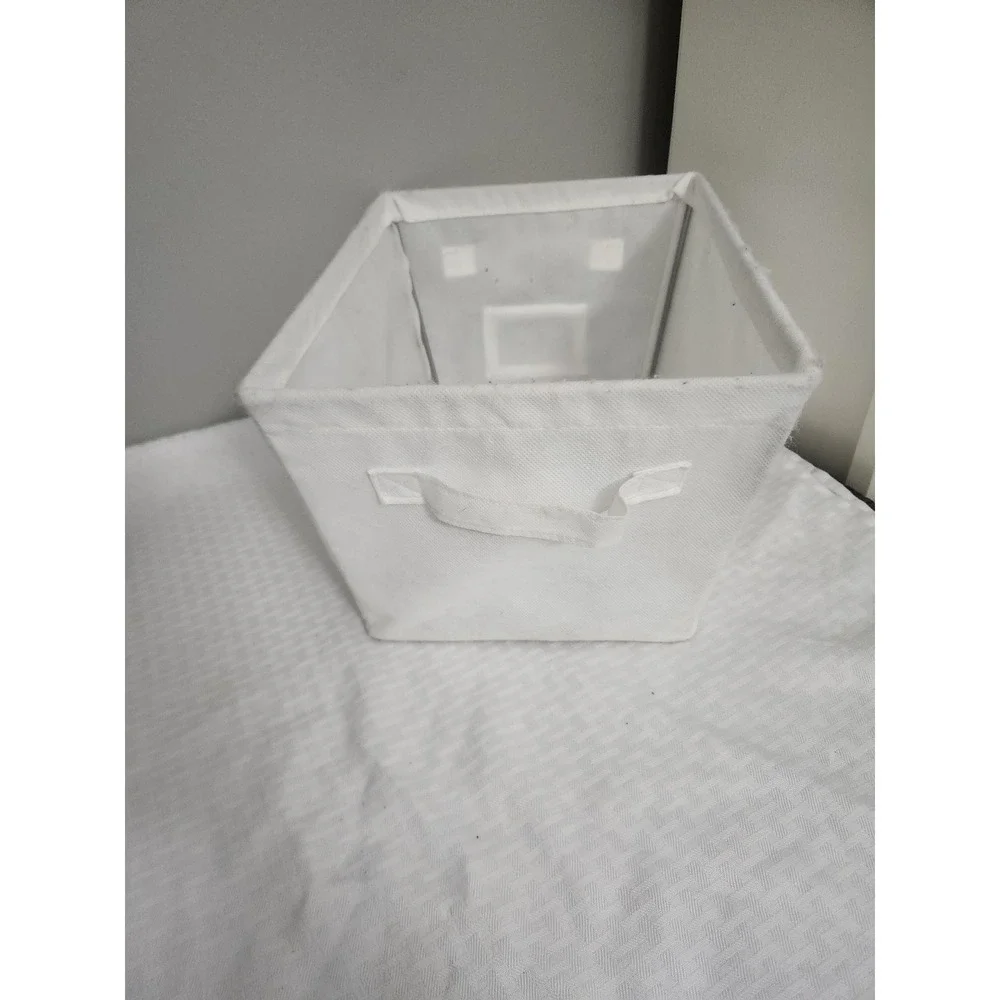 White Fabric Storage Bin Collapsible Organizer with Handle Rectangular Basket